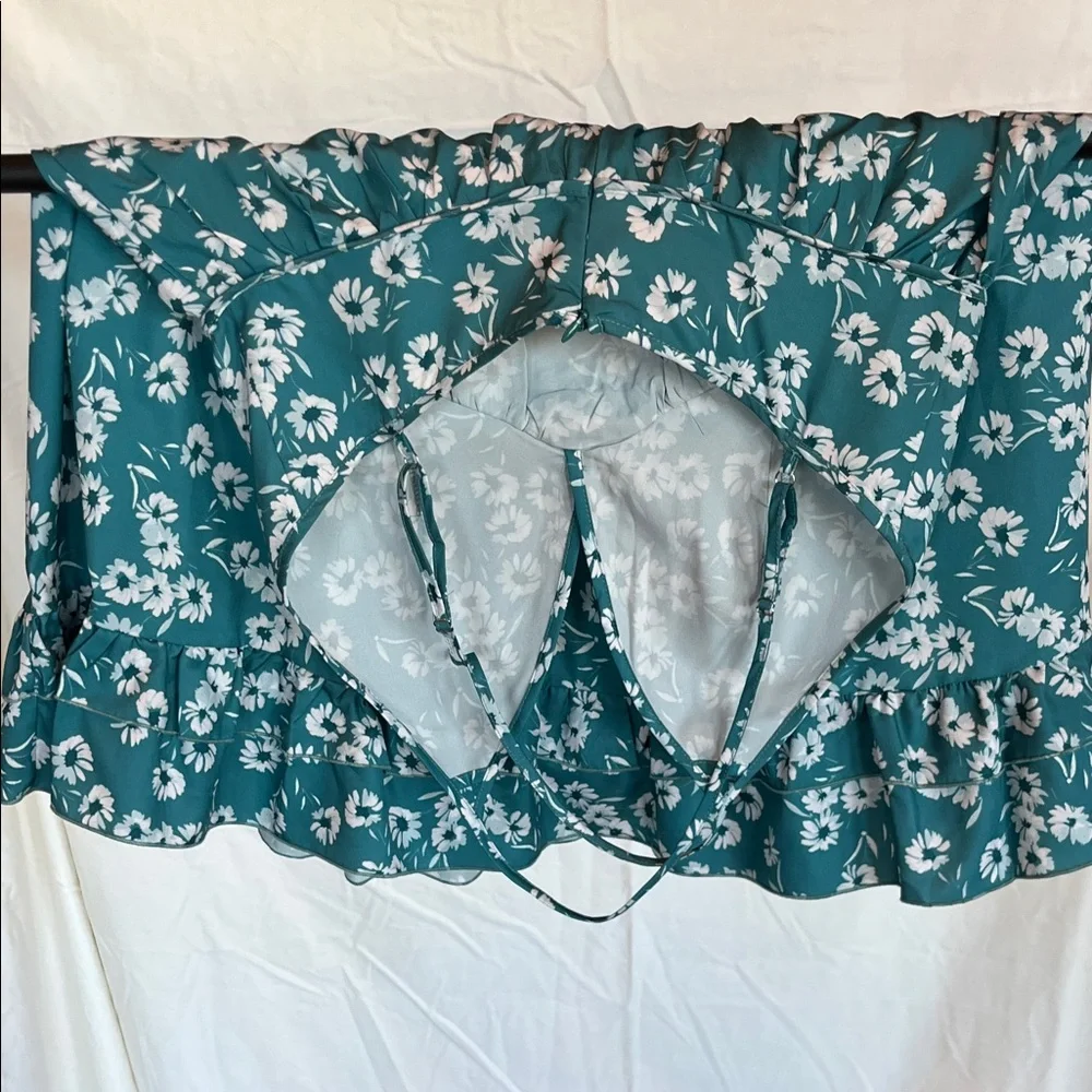 Teal Floral Print Dress - Picture 3 of 4